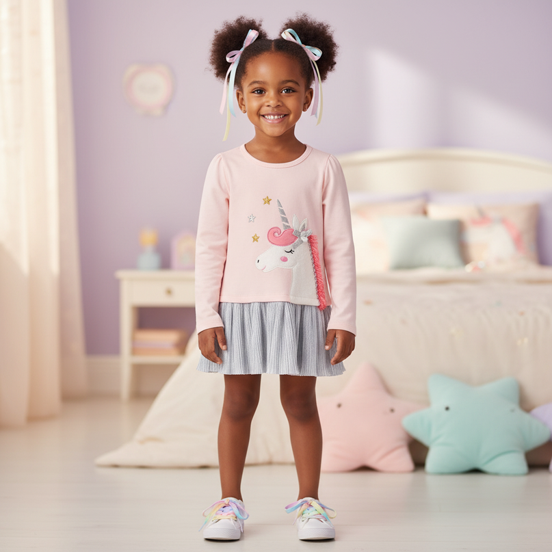 pink unicorn cotton dress v2 - detail