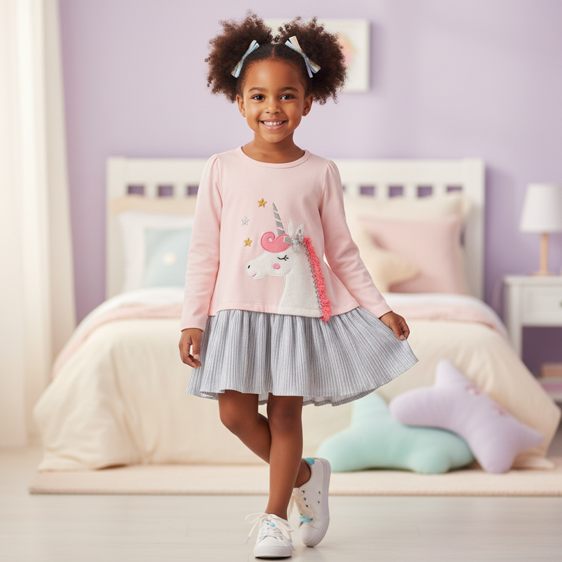 pink unicorn cotton dress v2 - front