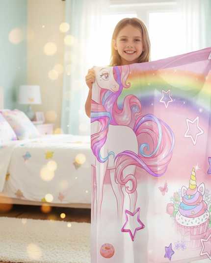 pink unicorn curtains - in-use