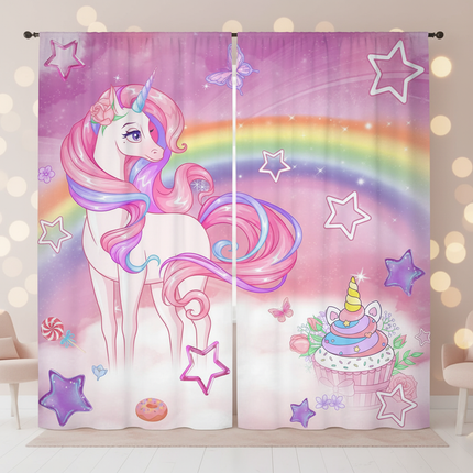 pink unicorn curtains - lifestyle