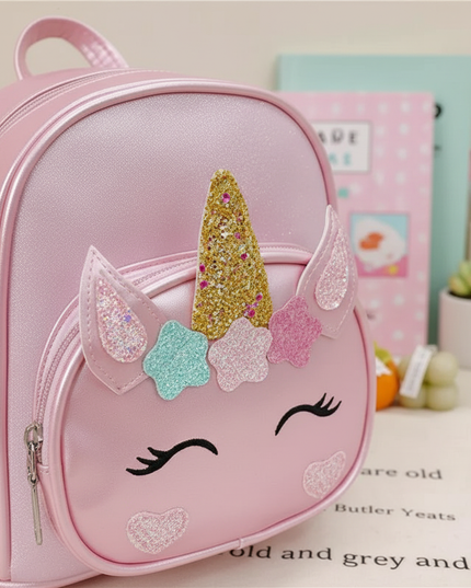 pink unicorn custom name school backpack - detail