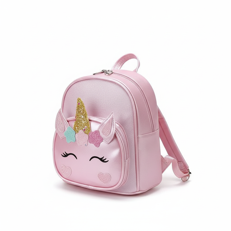 pink unicorn custom name school backpack - white-bg