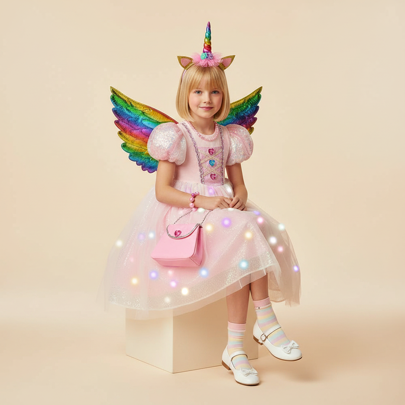 pink unicorn dress full set - sitting