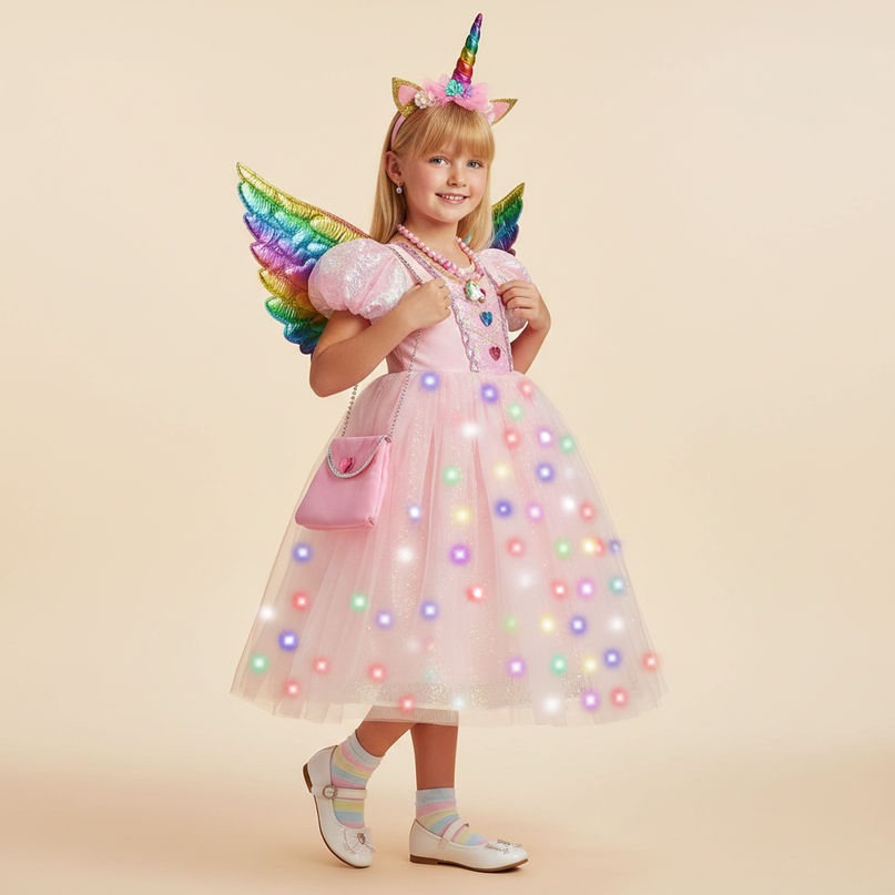 pink unicorn dress full set - three-quarter
