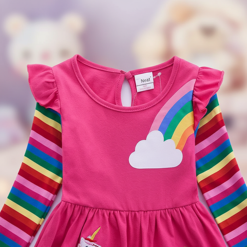 pink unicorn dress girls - detail