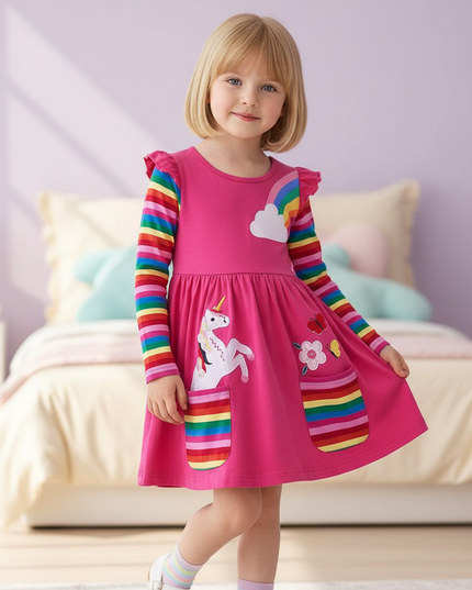 pink unicorn dress girls - front