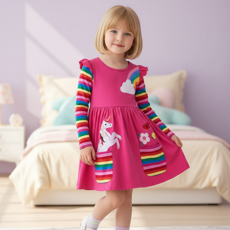 pink unicorn dress girls - front