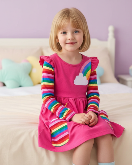 pink unicorn dress girls - sitting