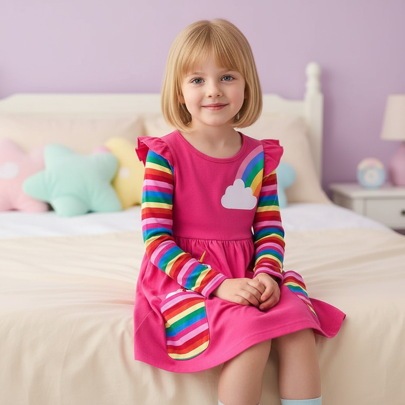 pink unicorn dress girls - sitting
