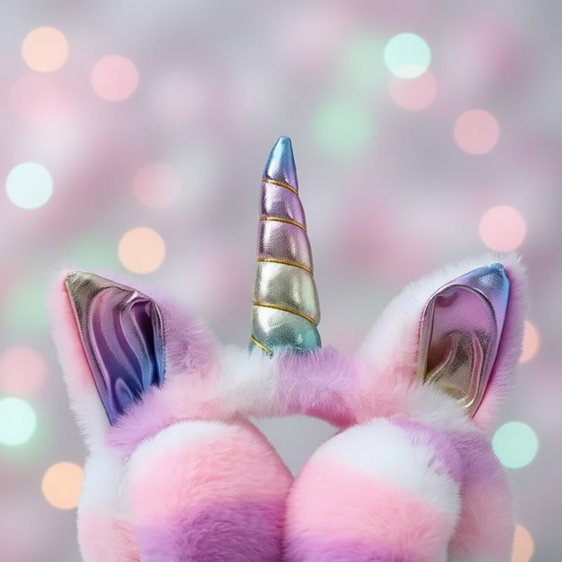 pink unicorn earmuffs - detail