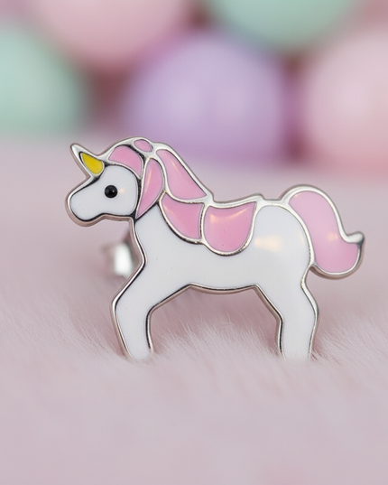 pink unicorn earrings - detail
