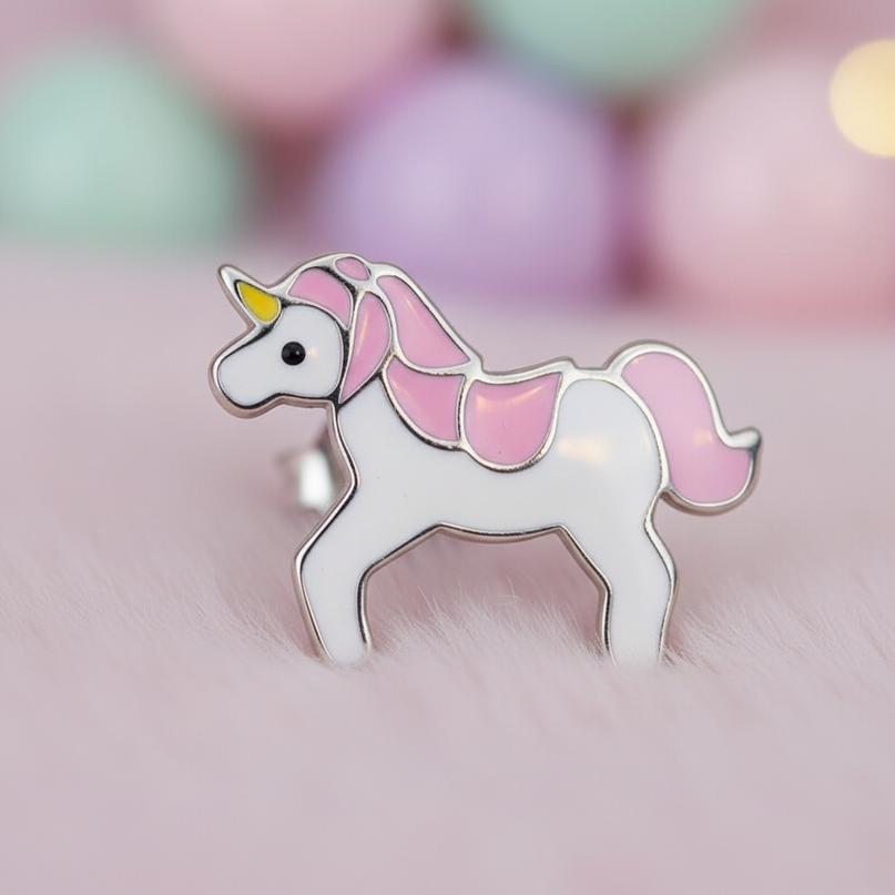 pink unicorn earrings - detail