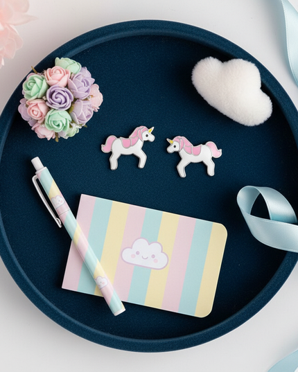 pink unicorn earrings - flat-lay
