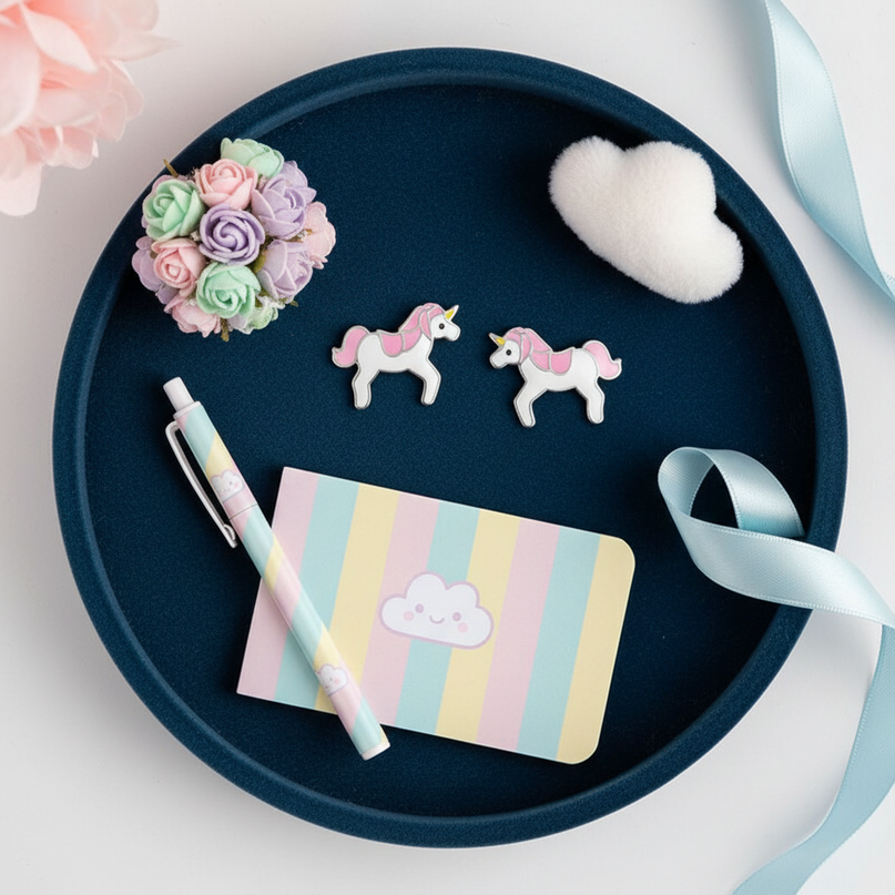 pink unicorn earrings - flat-lay
