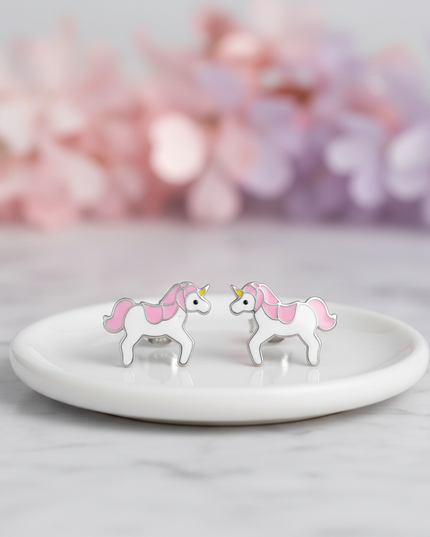 pink unicorn earrings - lifestyle