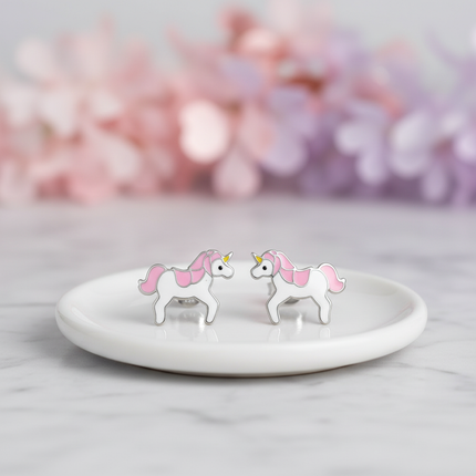 pink unicorn earrings - lifestyle