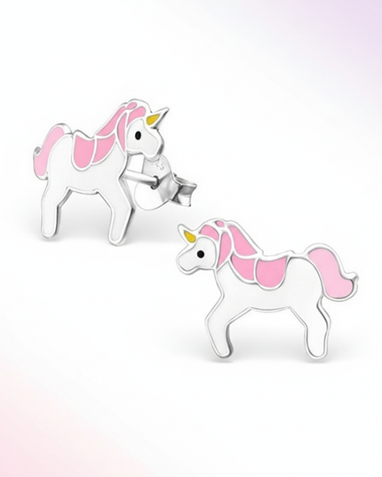 pink unicorn earrings - white-bg