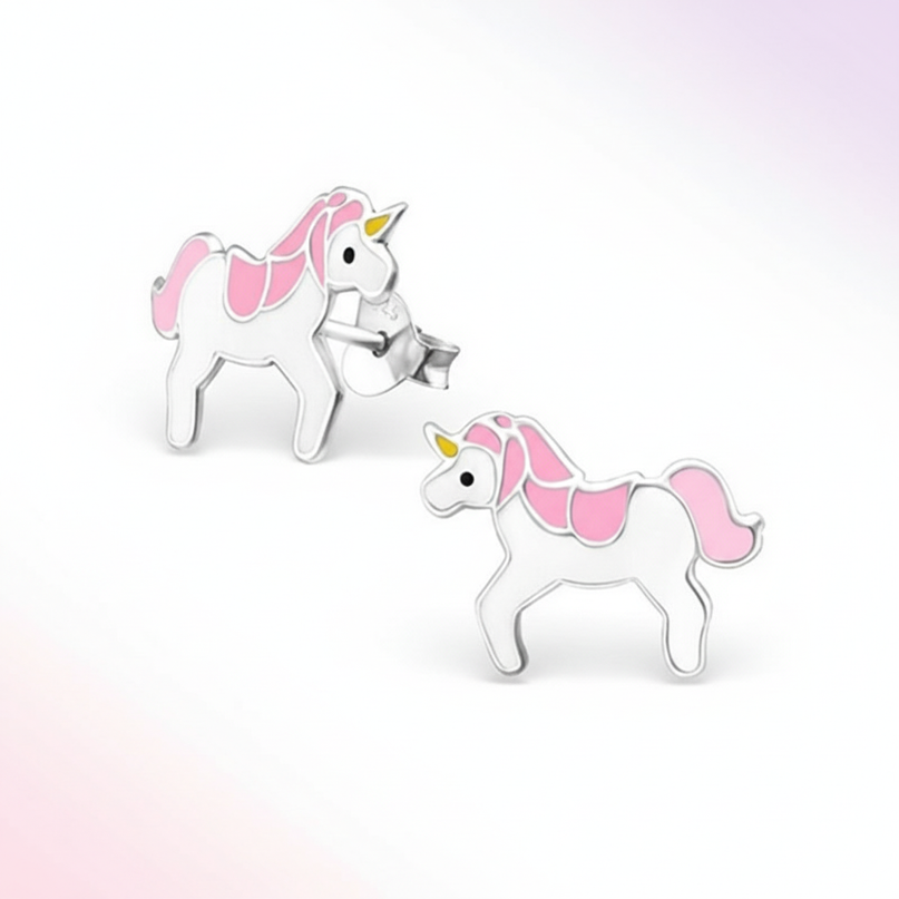 pink unicorn earrings - white-bg