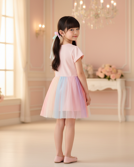 pink unicorn embroidered flower dress - back