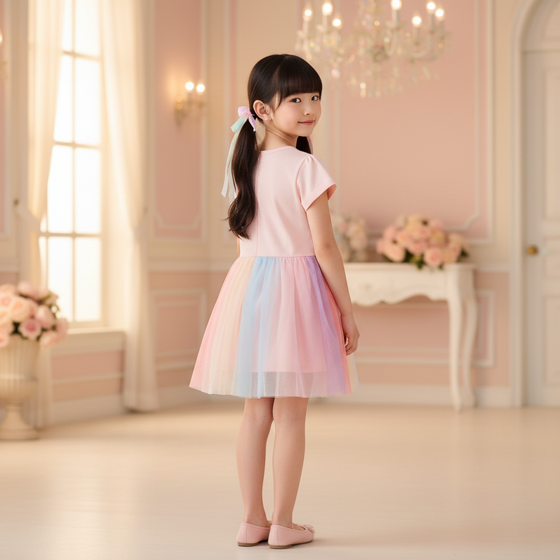 pink unicorn embroidered flower dress - back