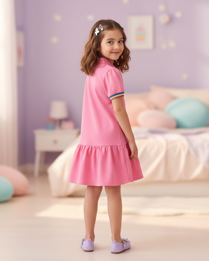 pink unicorn embroidery dress - back