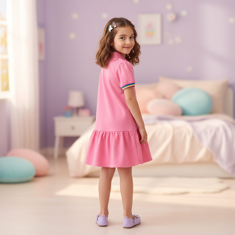 pink unicorn embroidery dress - back