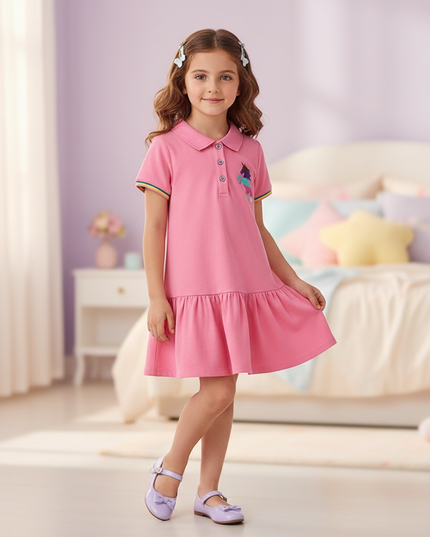 pink unicorn embroidery dress - front