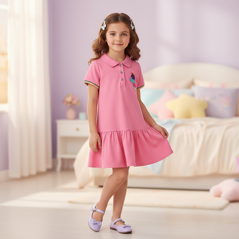 pink unicorn embroidery dress - front