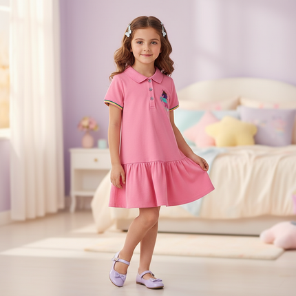 pink unicorn embroidery dress - front