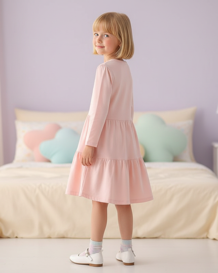 pink unicorn embroidery long sleeve dress - back