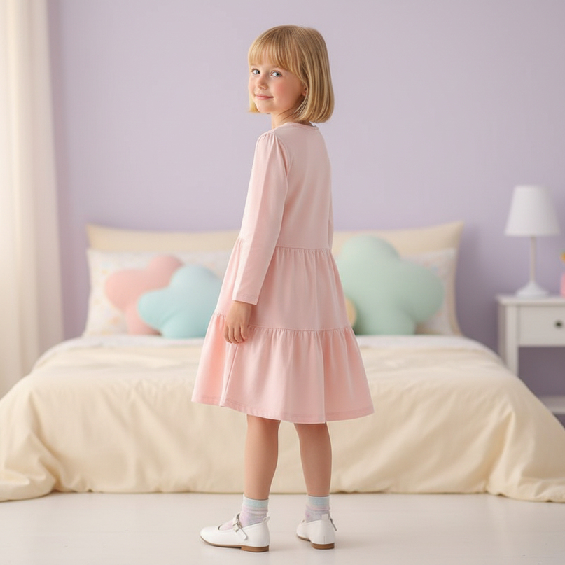 pink unicorn embroidery long sleeve dress - back