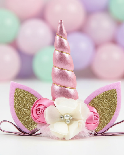 pink unicorn floral headband - detail