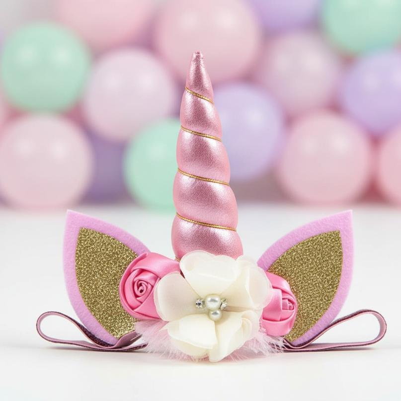 pink unicorn floral headband - detail