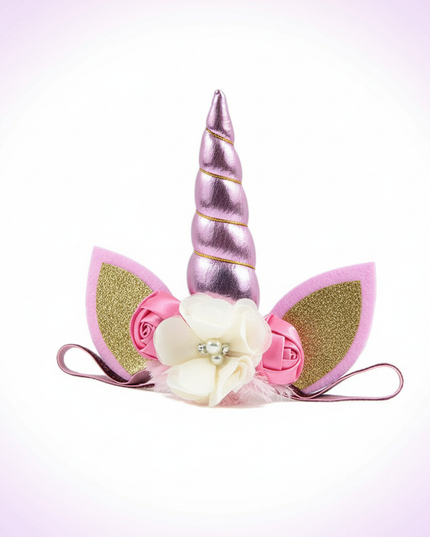 pink unicorn floral headband - white-bg