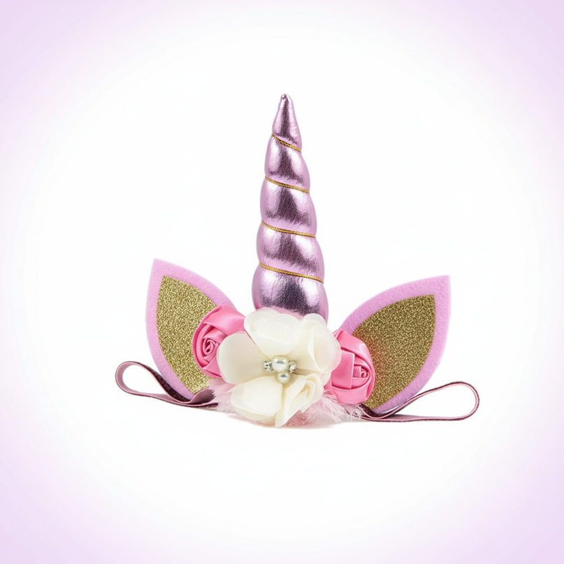 pink unicorn floral headband - white-bg