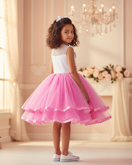 pink unicorn flower ball gown dress - back