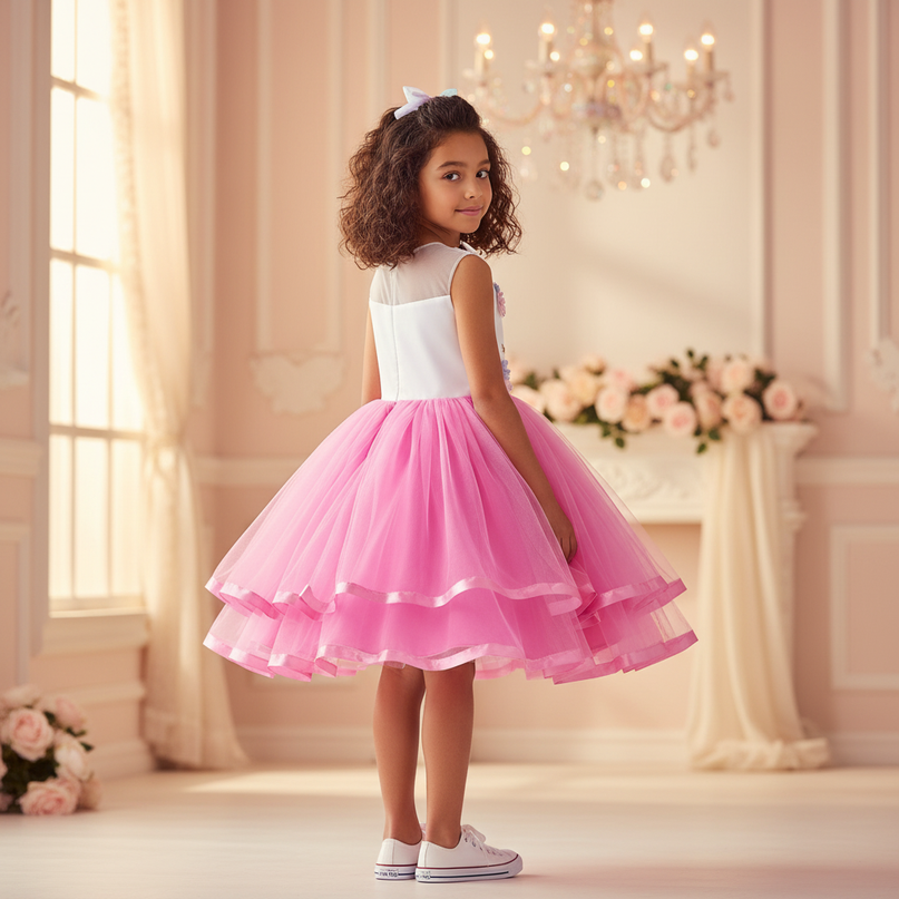pink unicorn flower ball gown dress - back