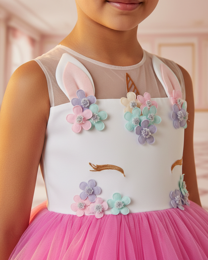 pink unicorn flower ball gown dress - detail