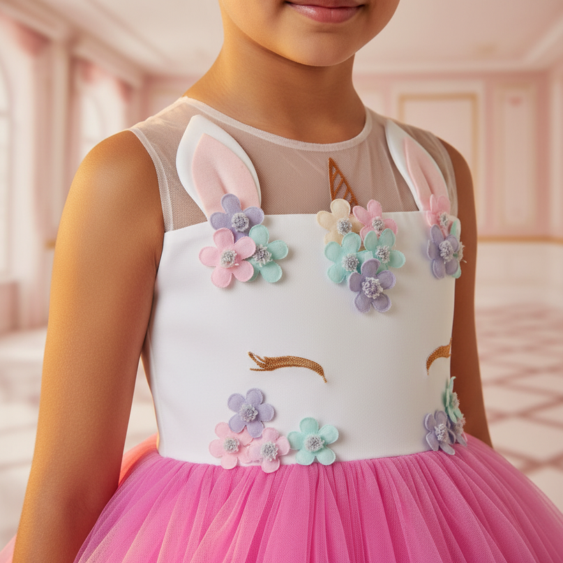 pink unicorn flower ball gown dress - detail