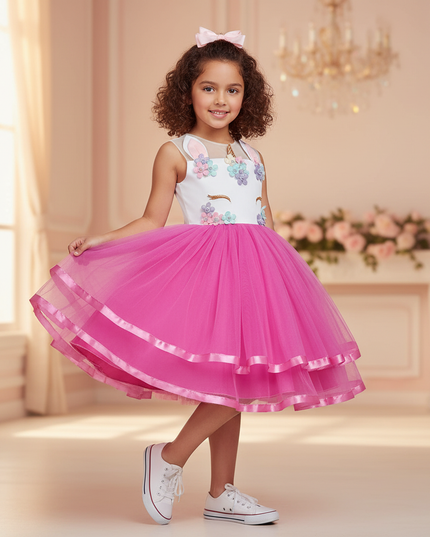 pink unicorn flower ball gown dress - front