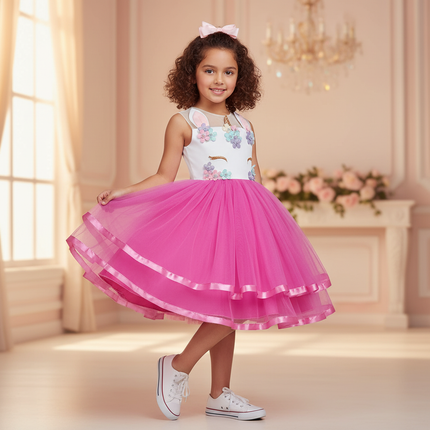 pink unicorn flower ball gown dress - front