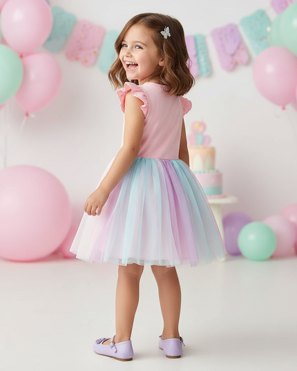 pink unicorn flutter sleeve tutu dress - back