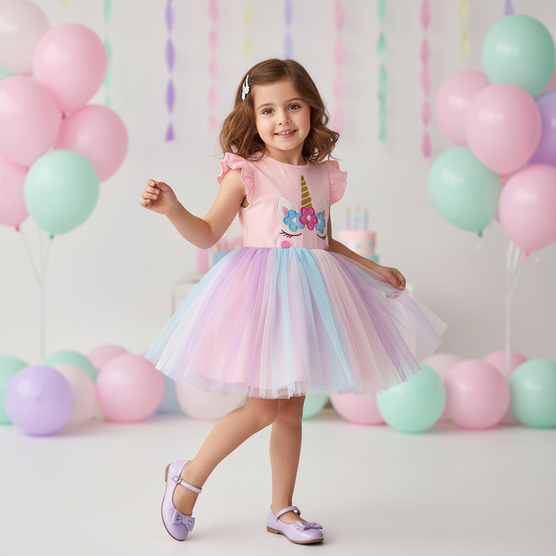 pink unicorn flutter sleeve tutu dress - front