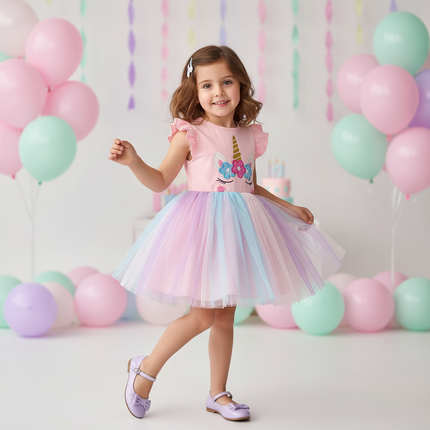 pink unicorn flutter sleeve tutu dress - front