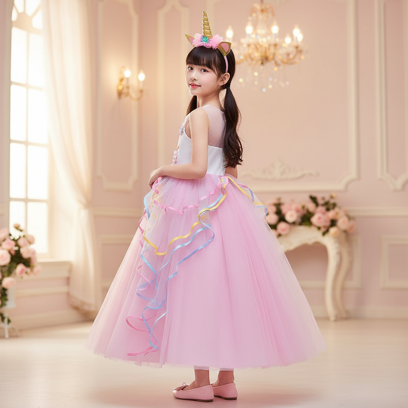 pink unicorn formal dress girls - back