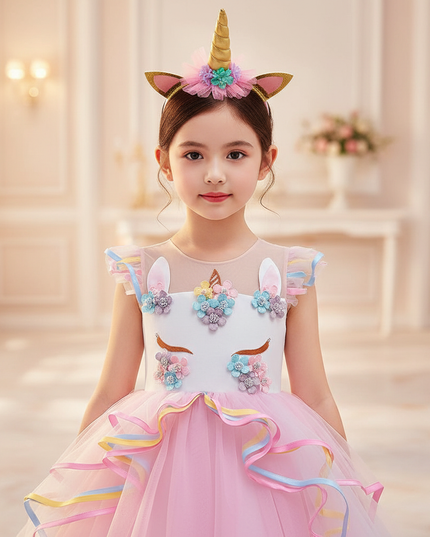 pink unicorn formal dress girls - detail