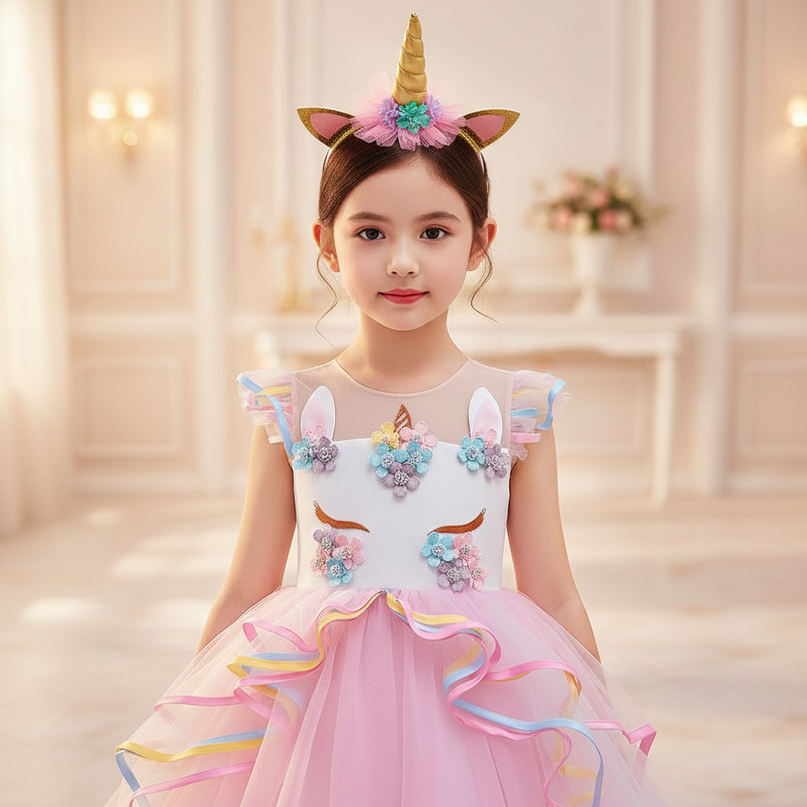 pink unicorn formal dress girls - detail