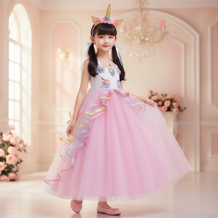 pink unicorn formal dress girls - front
