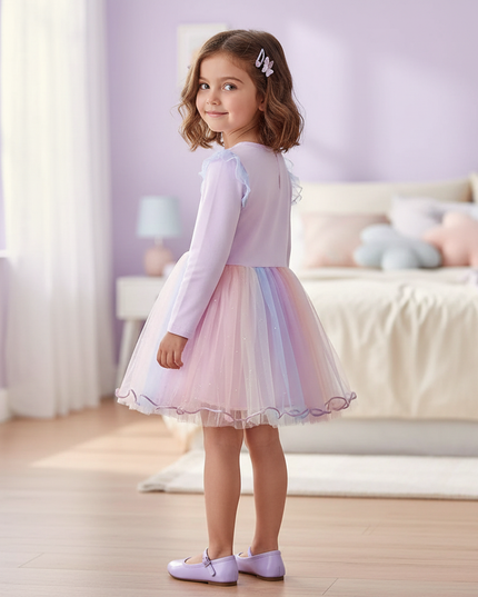 pink unicorn gauze patchwork dress - back