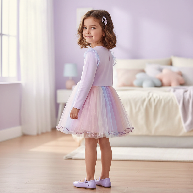 pink unicorn gauze patchwork dress - back